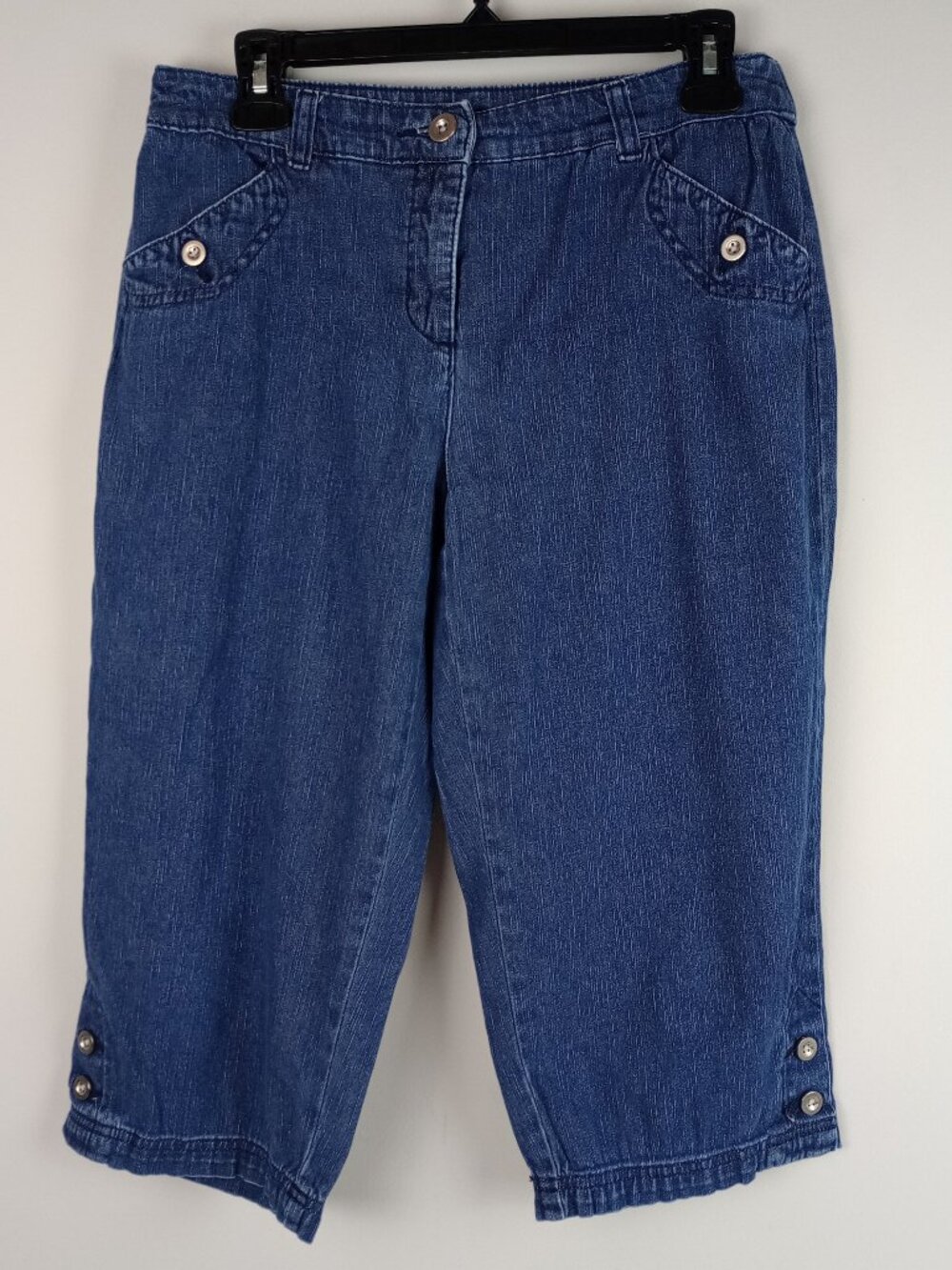 Karen Scott Womens 6P Blue Denim 2 Button‎ Slash Pockets Cuff Buttons Capris